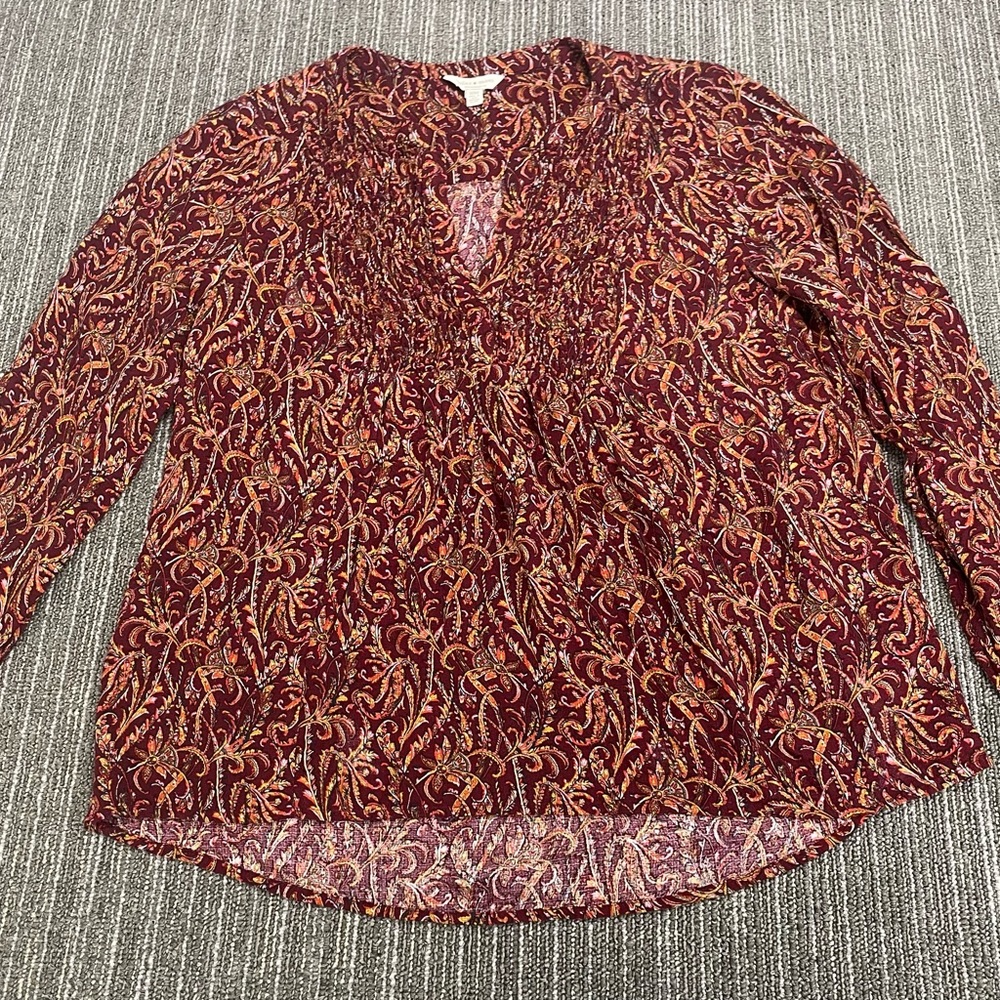 Lucky Brand Red Paisley Relaxed Buttoned Blouse